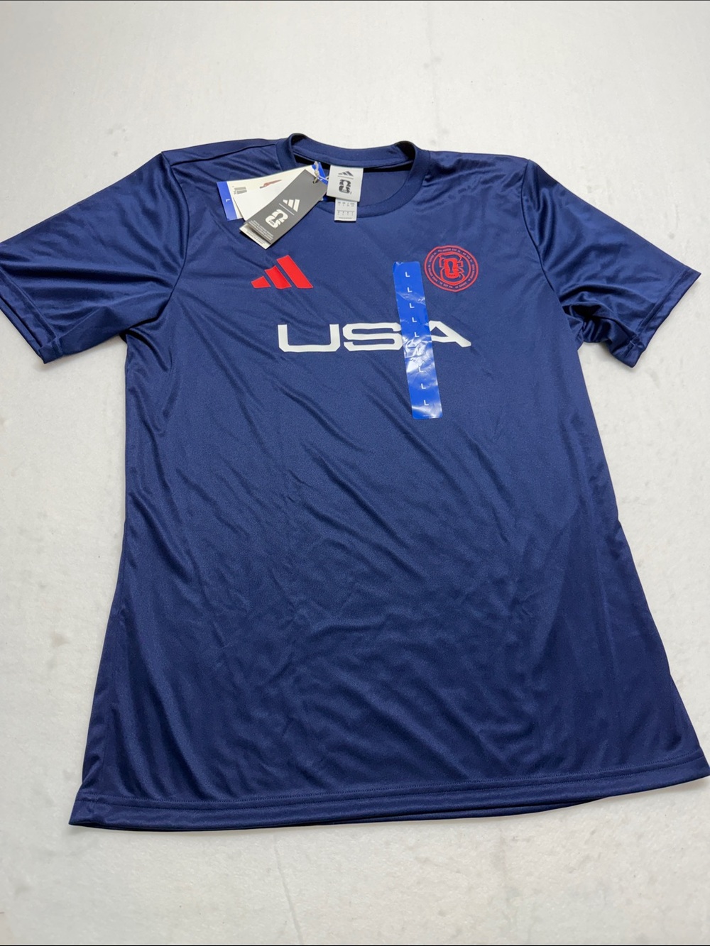 adidas Navy Men’s USA Athletic Jersey with Red Accents L NWT
